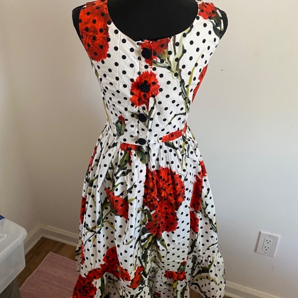 Dolce and Gabbana AUTHENTIC Designer Cotton Floral and Polka Dot Dress Luxury - Picture 2 of 8